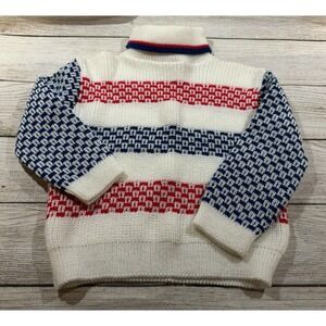 Vintage Mites Brand Childrens Turtleneck Sweater Red White Blue Sz 24 months T22